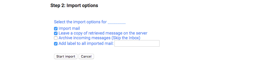 Gmail import options